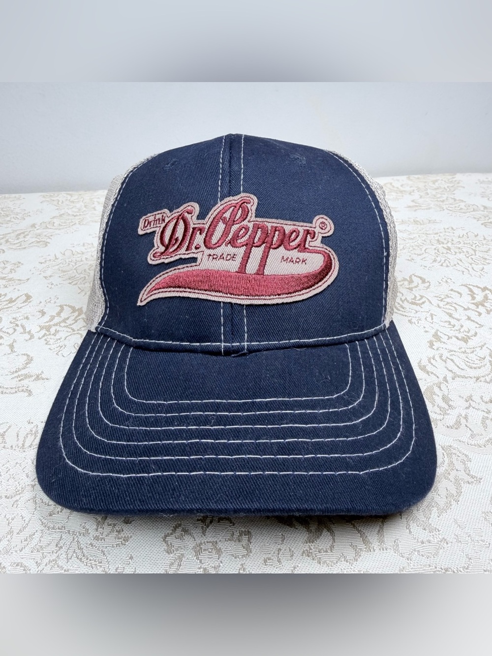 Dr. Pepper Navy and Tan Trucker Hat - Casual Men’s Accessory, Tee Luv